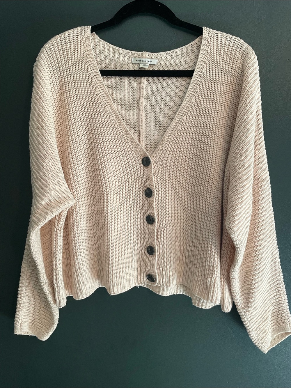 American Eagle Outfitters Cream Chunky V-Neck Button Cardigan Size Large/X Large